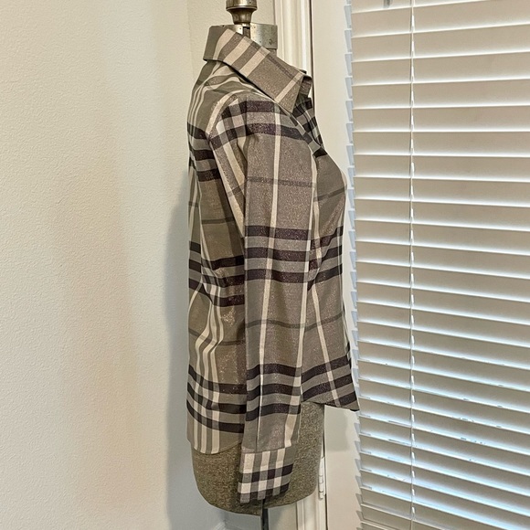 LIM ED Burberry Authentic Women Shimmery Gray Long Sleeve Button Down Shirt - Picture 10 of 12